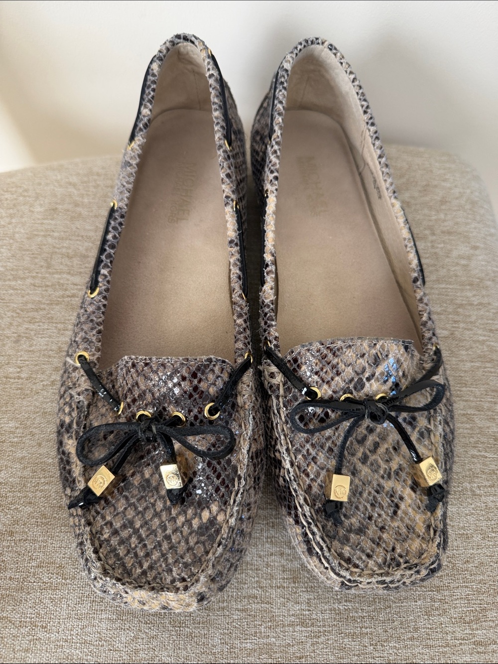Michael Kors Leather Snake-Print Driving Moccasins Size 10